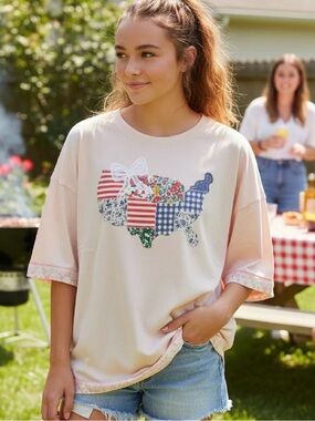 Cream Patchwork USA Oversized Graphic Tunic